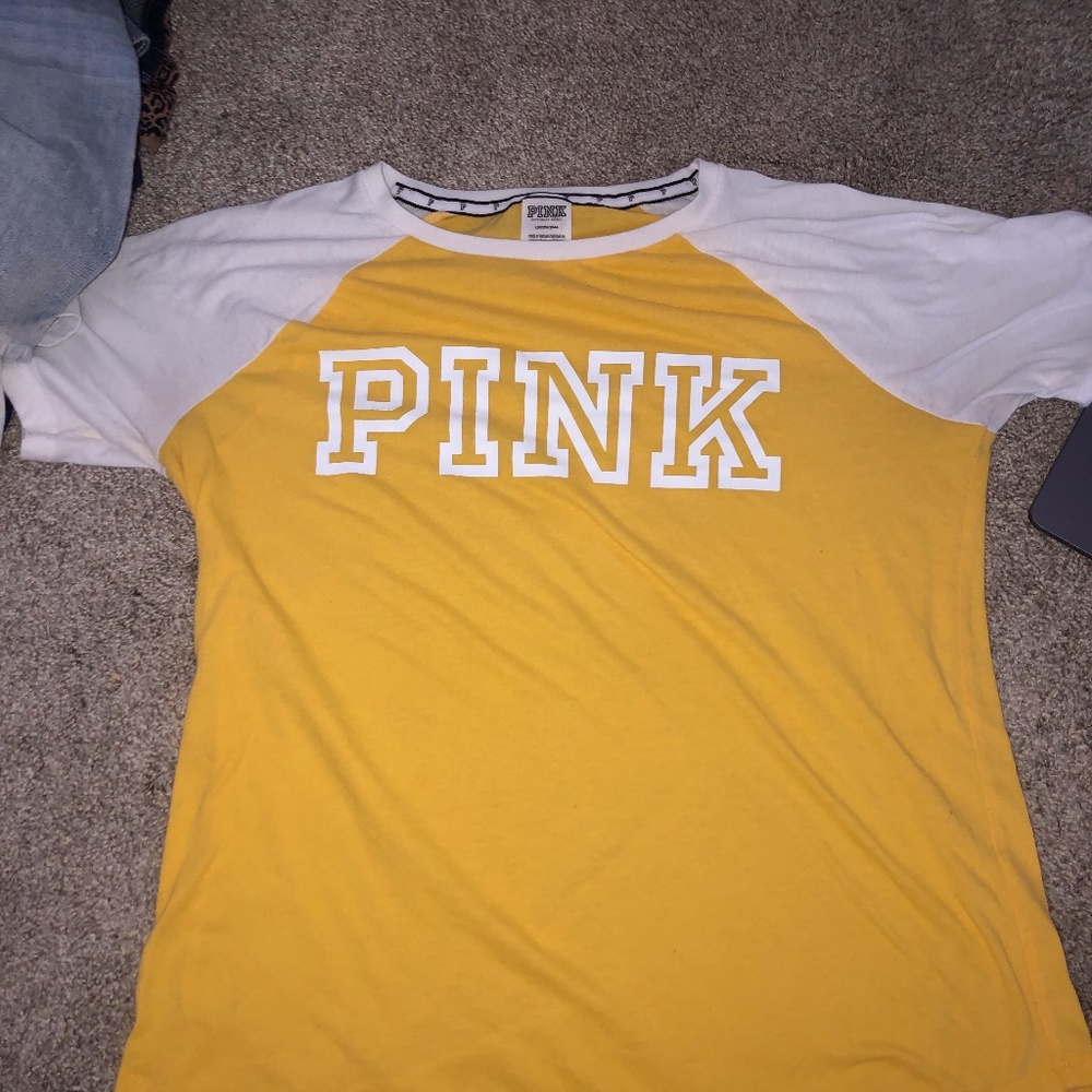 PINK yellow and white baseball tee